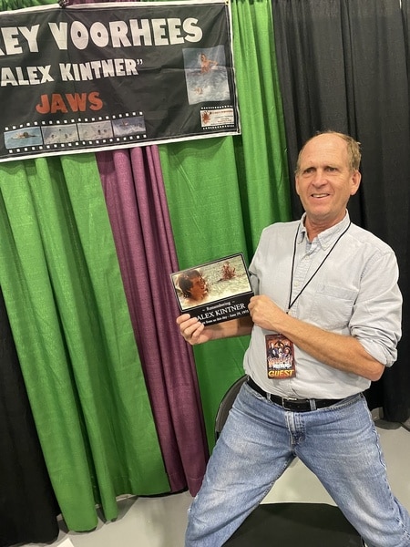 Jeffrey Voorhees poses with a poster at ScareFest 2023 in Lexington, KY.