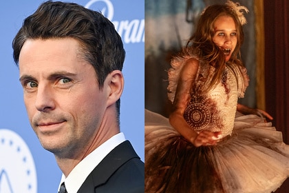 A split of Matthew Goode and Abigail (Alisha Weir) in Abigail (2024).