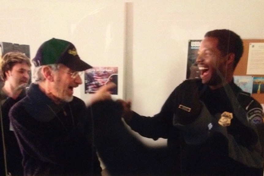 Steven Spielberg and Corey Reynolds share a moment