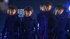 The crew of the Ark wears spacesuits in the dark on The Ark Episode 203.