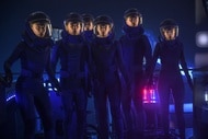 The crew of the Ark wears spacesuits in the dark on The Ark Episode 203.