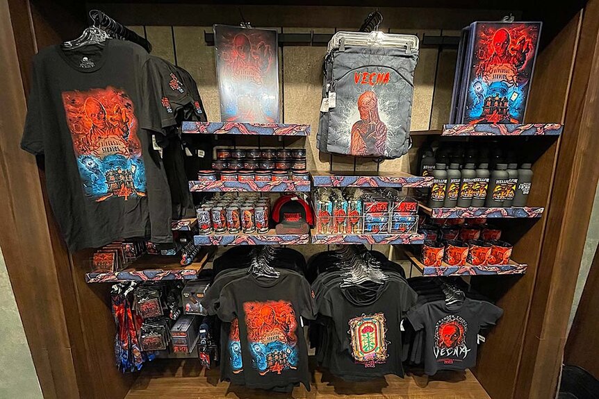 A Stranger Things merch display at Halloween Horror Nights 2023 at Universal Studios Hollywood.