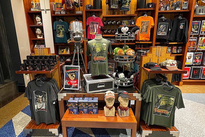 A merch display at Halloween Horror Nights 2023 at Universal Studios Hollywood.